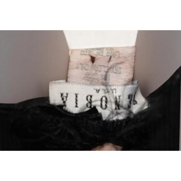 Vintage Nostalgia 90s Black Velvet Midi Dress Faux Feather Trim Size XXL USA - Picture 8 of 8